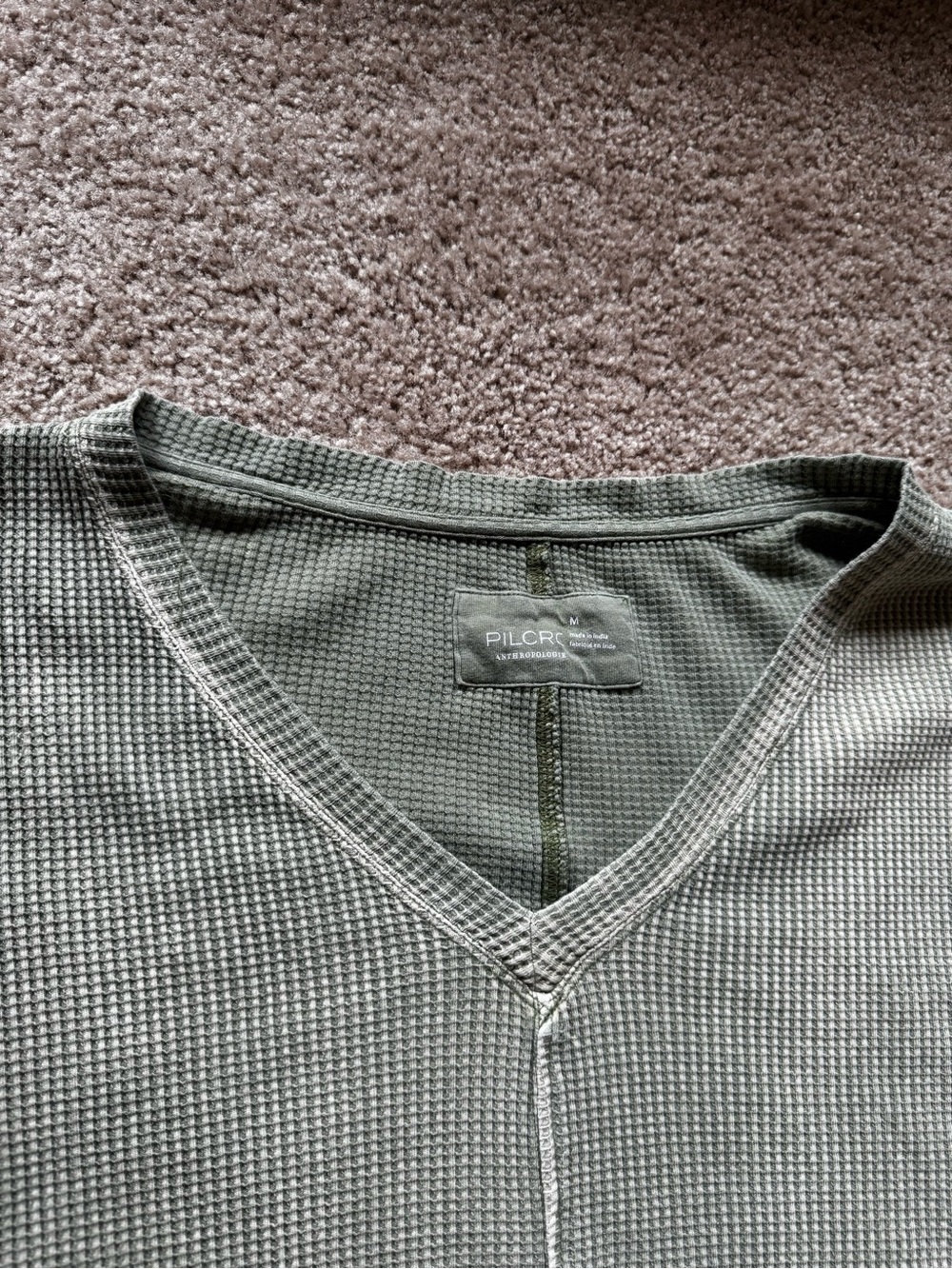 Pilcro Anthropologie Olive V-Neck Waffle Knit oversized Sweater